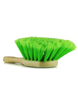 Tire/wheel brush- heavy cleaning with gentle feathered bristles short handle green bristles
